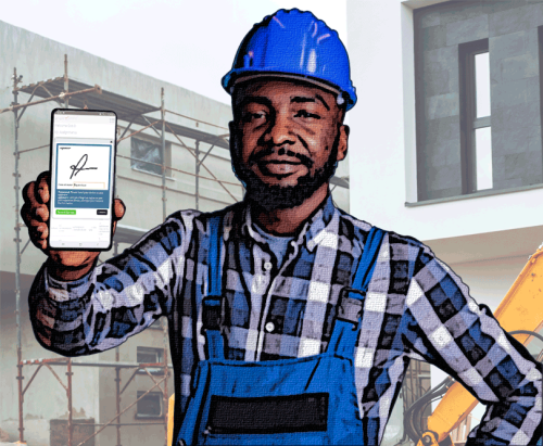 Construction worker getting hours signed out